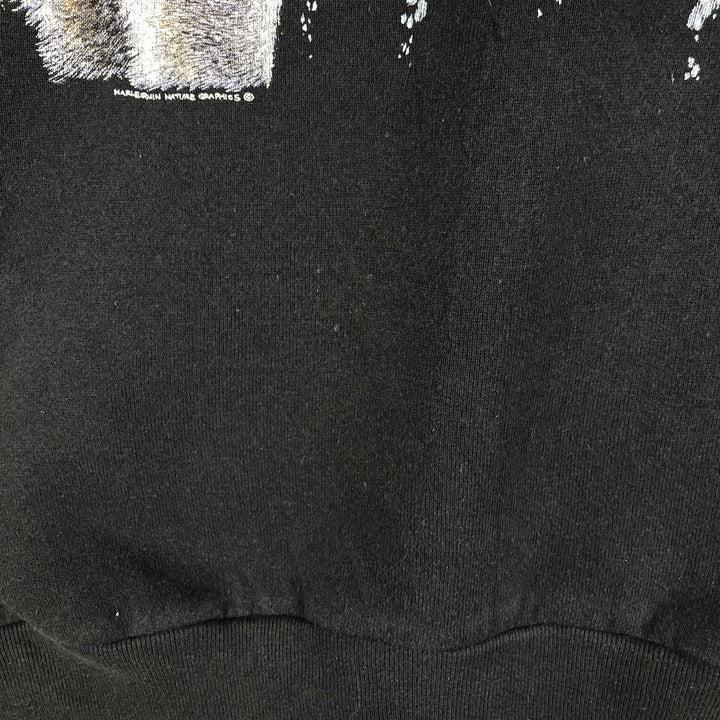 90'S Fruit of the Loom Wolf Pattern Animal Sweatshirt, Men's, Size XL, Vintage cotton black type Vintage Second Hand