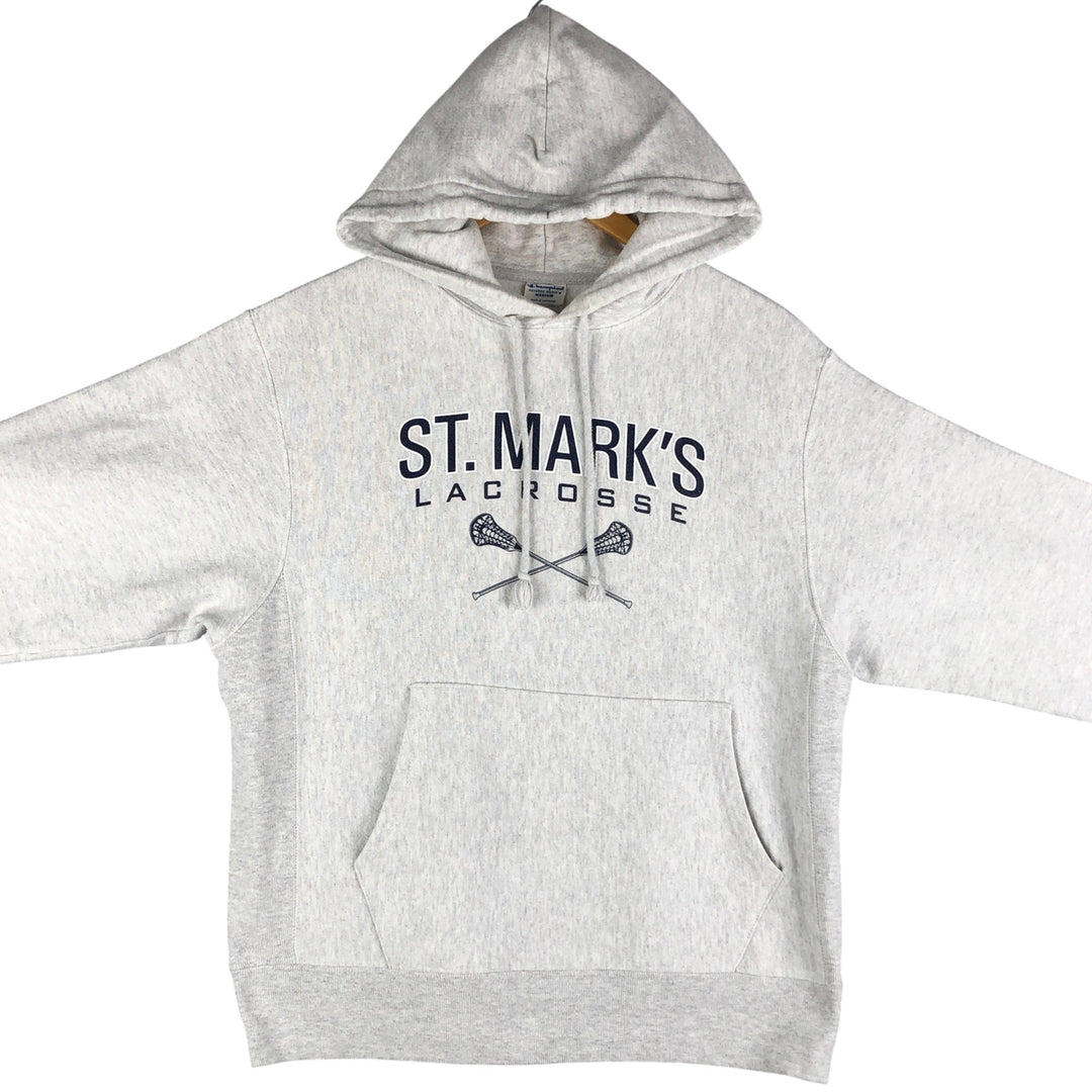 Champion Reverse Weave 3-row print college sweatshirt pullover hoodie, size M for men cotton gray type Vintage Second Hand