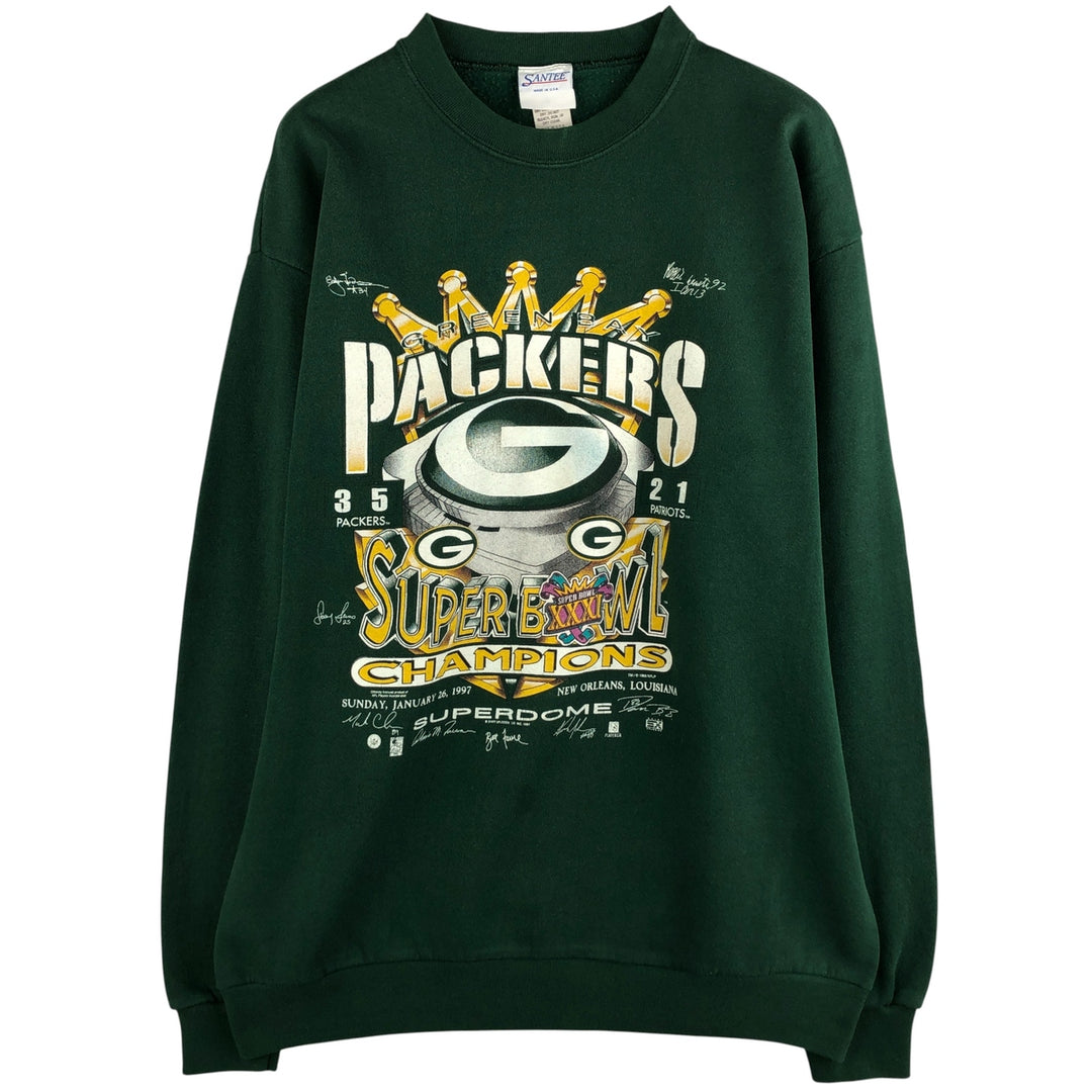 Vintage 90'S SANTEE NFL Green Bay Packers Print Sweatshirt, Made in USA, Men's Size L cotton Green type dark green Vintage Second Hand