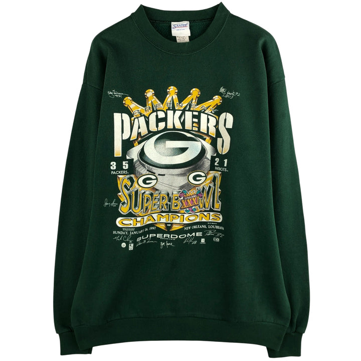 Vintage 90'S SANTEE NFL Green Bay Packers Print Sweatshirt, Made in USA, Men's Size L cotton Green type dark green Vintage Second Hand