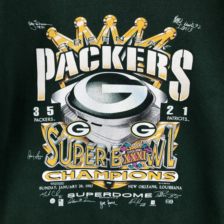 Vintage 90'S SANTEE NFL Green Bay Packers Print Sweatshirt, Made in USA, Men's Size L cotton Green type dark green Vintage Second Hand