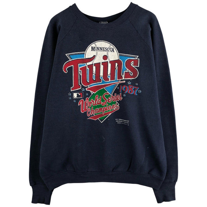 90'S Fruit of the Loom MLB Minnesota Twins Print Sweatshirt, Made in USA, Men's Size XL cotton navy blue type Vintage Second Hand
