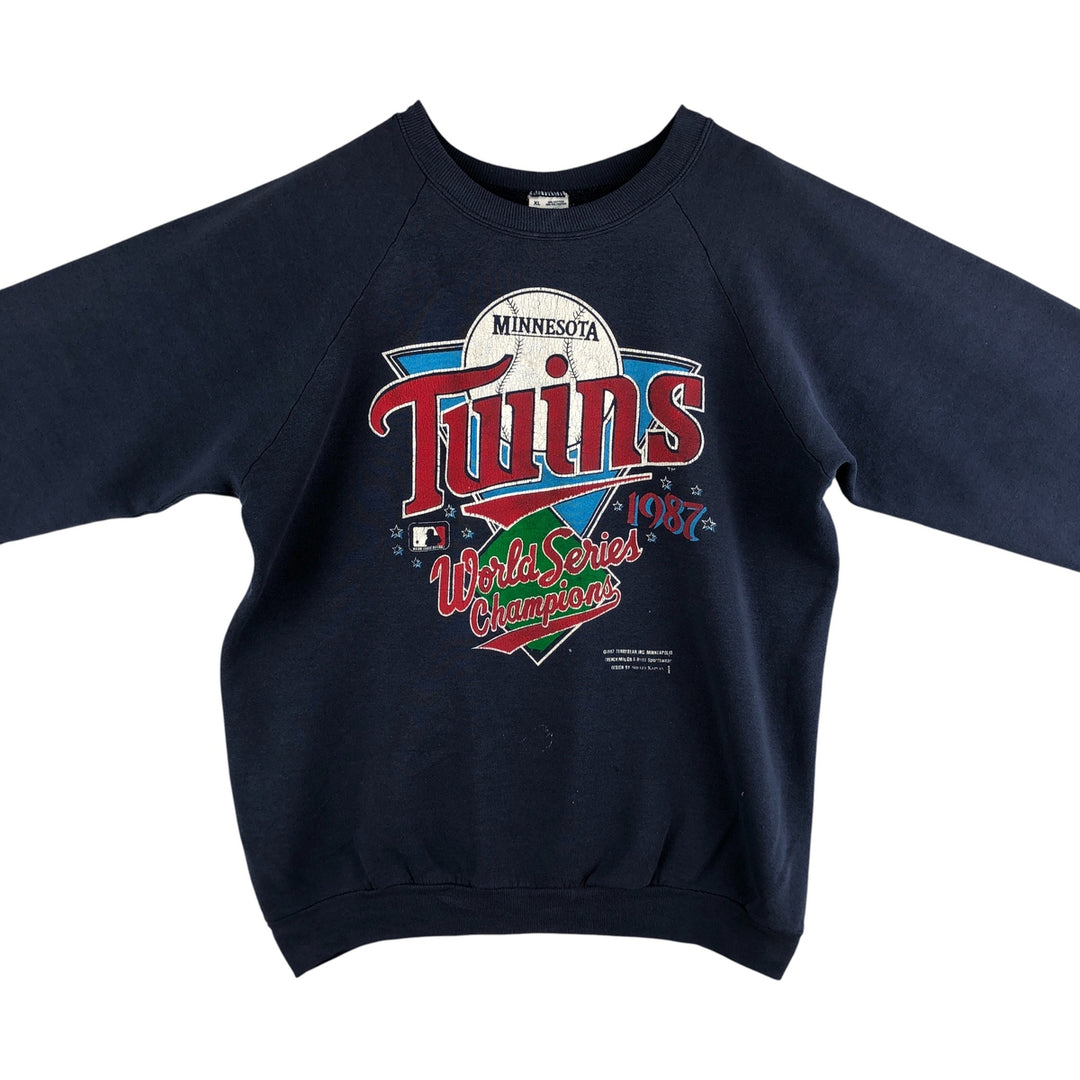 90'S Fruit of the Loom MLB Minnesota Twins Print Sweatshirt, Made in USA, Men's Size XL cotton navy blue type Vintage Second Hand