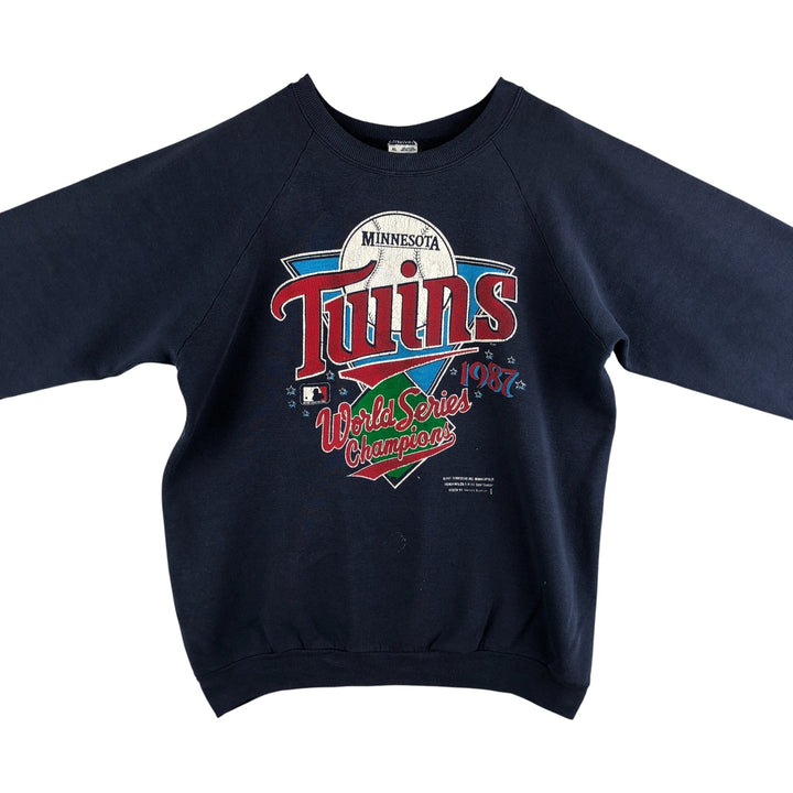 90'S Fruit of the Loom MLB Minnesota Twins Print Sweatshirt, Made in USA, Men's Size XL cotton navy blue type Vintage Second Hand
