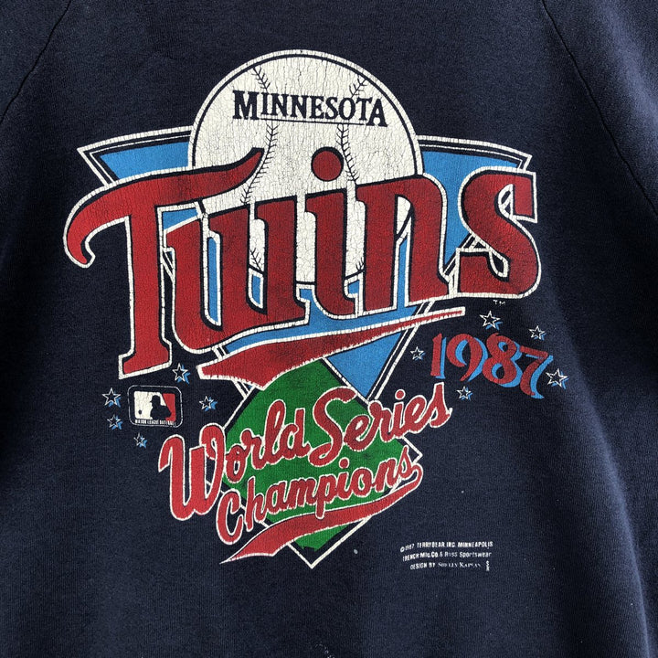 90'S Fruit of the Loom MLB Minnesota Twins Print Sweatshirt, Made in USA, Men's Size XL cotton navy blue type Vintage Second Hand