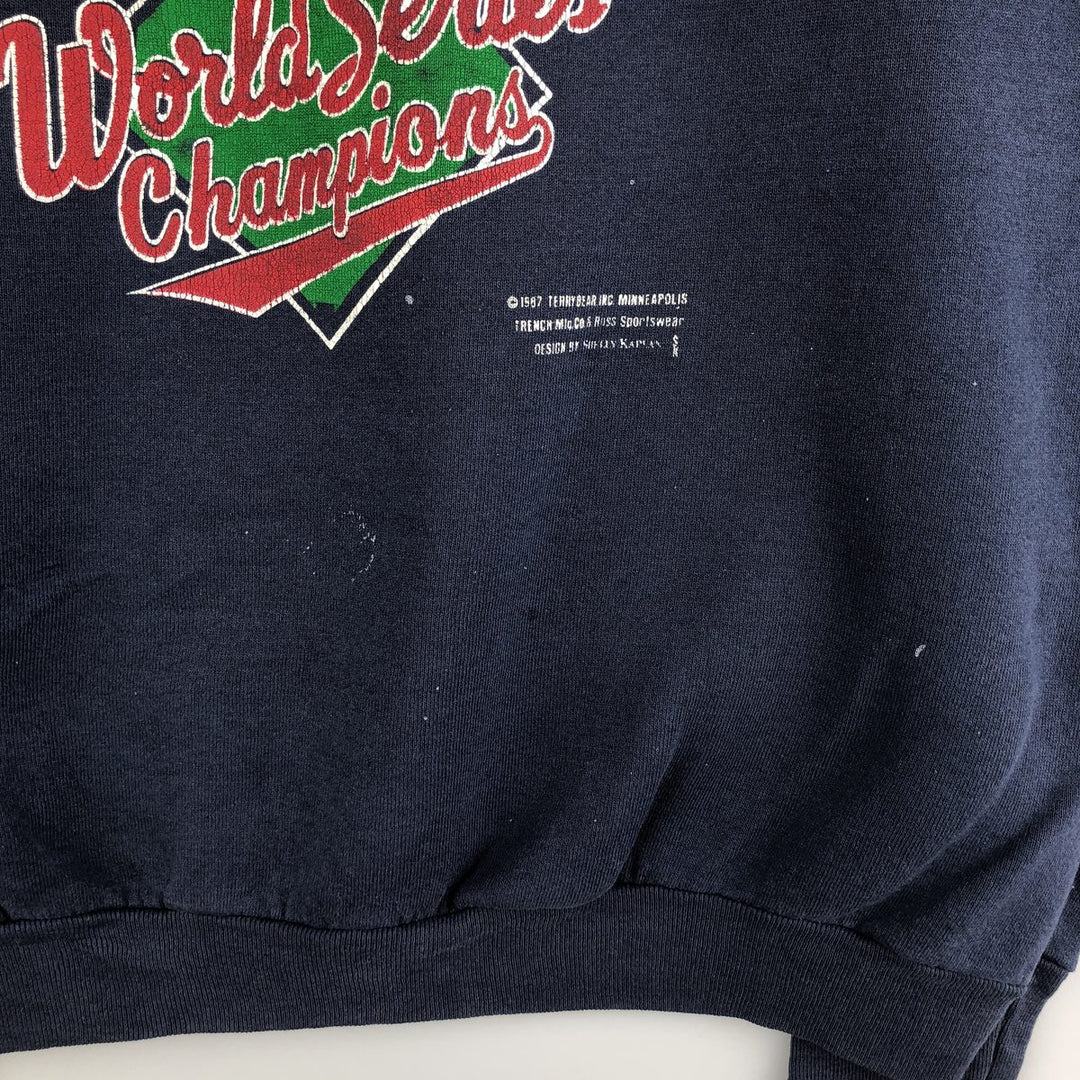 90'S Fruit of the Loom MLB Minnesota Twins Print Sweatshirt, Made in USA, Men's Size XL cotton navy blue type Vintage Second Hand