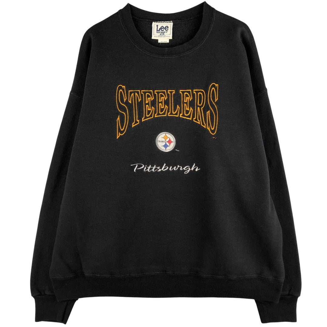 90'S Lee SPORT NFL Pittsburgh Steelers Print Sweatshirt, Made in USA, Men's Size XL cotton black type Vintage Second Hand