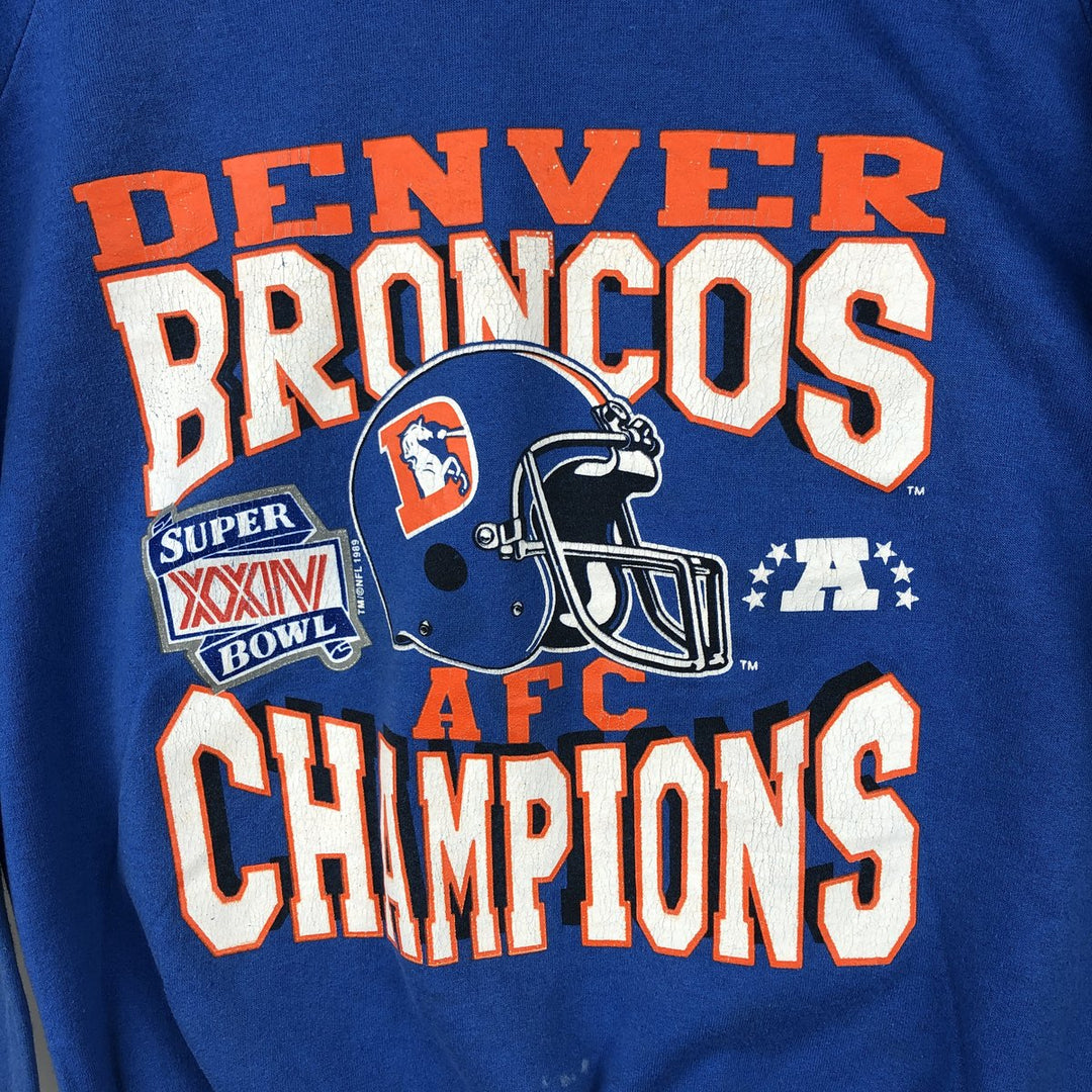 Vintage 1980'S NFL Denver Broncos print sweatshirt, Made in USA, Men's Size Medium polyester blue type Vintage Second Hand