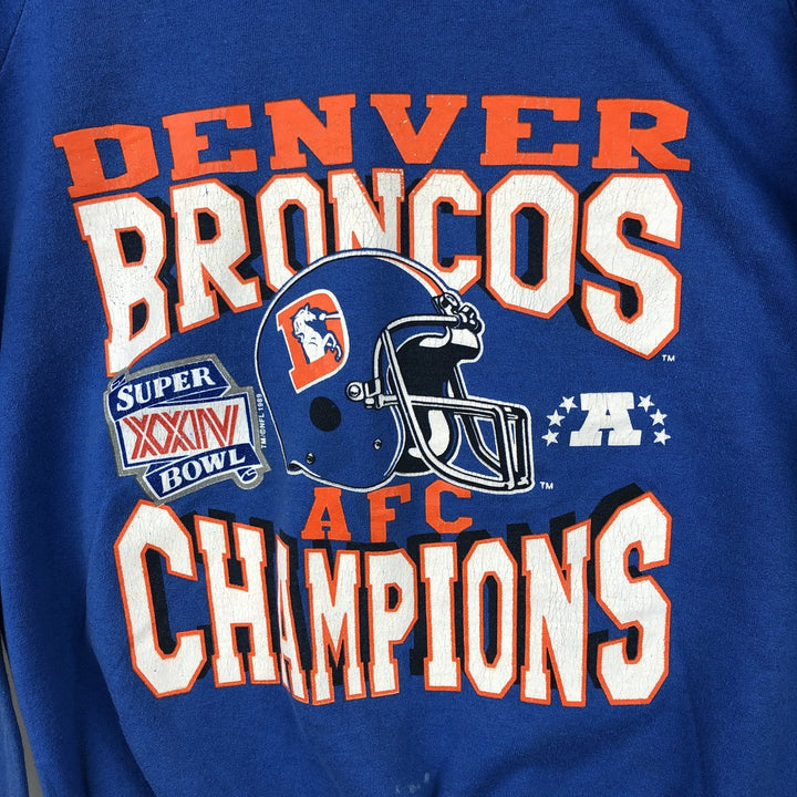 Vintage 1980'S NFL Denver Broncos print sweatshirt, Made in USA, Men's Size Medium polyester blue type Vintage Second Hand