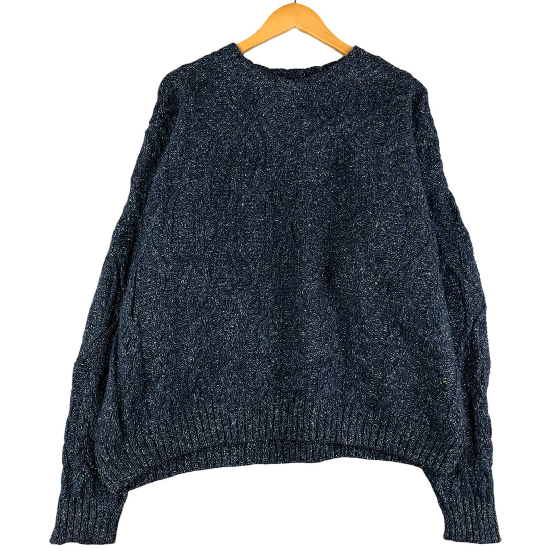 80s-90'S Land's End Color Nep Fisherman Aran Knit Sweater, Made in Scotland, Men's Size L wool navy blue type Vintage Second Hand