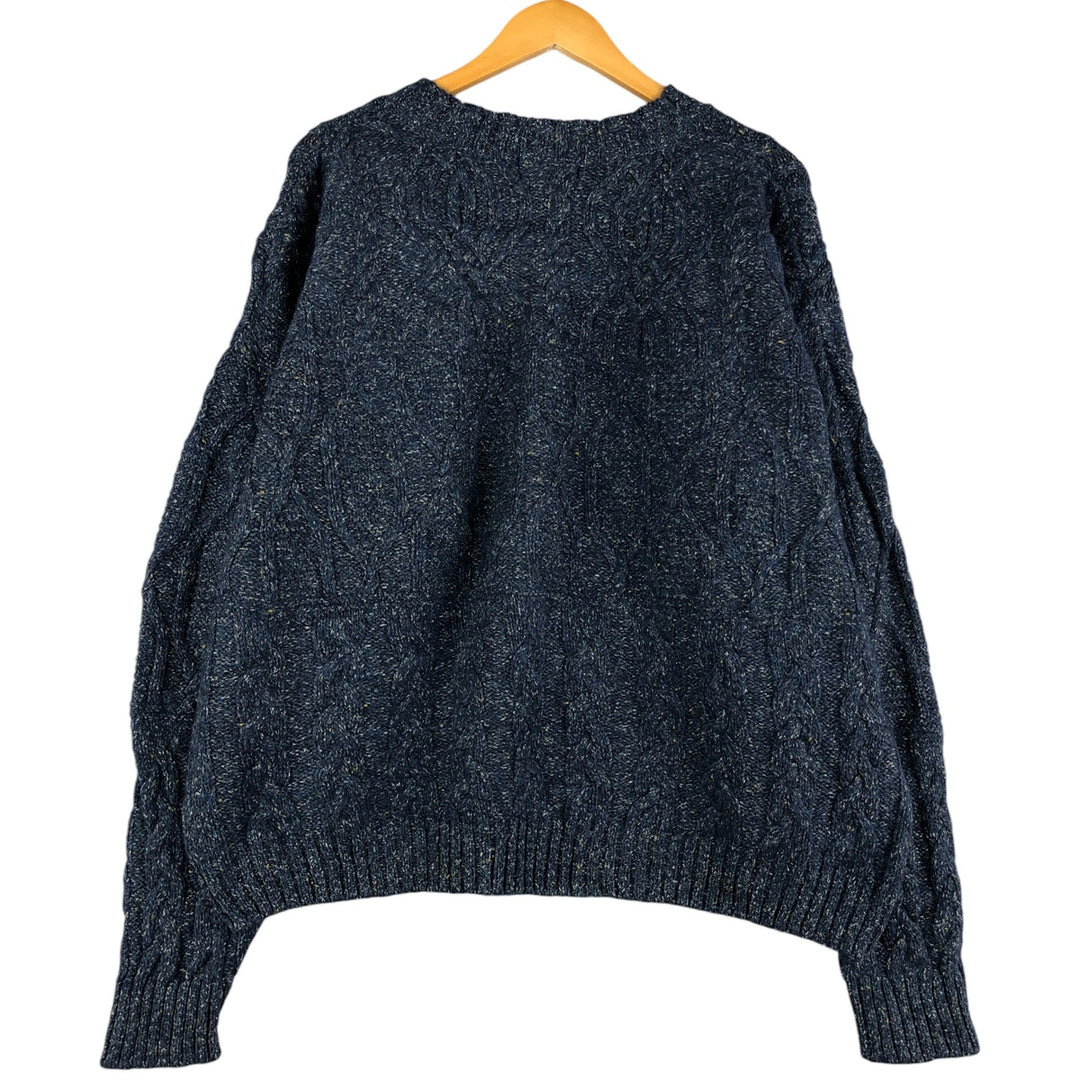 80s-90'S Land's End Color Nep Fisherman Aran Knit Sweater, Made in Scotland, Men's Size L wool navy blue type Vintage Second Hand