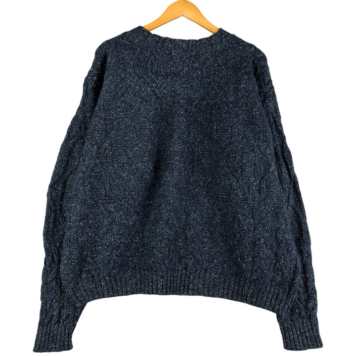 80s-90'S Land's End Color Nep Fisherman Aran Knit Sweater, Made in Scotland, Men's Size L wool navy blue type Vintage Second Hand