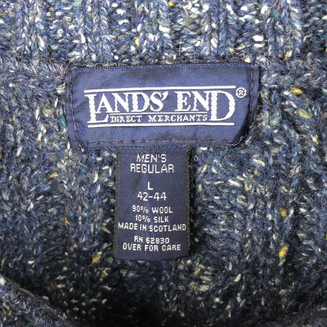 80s-90'S Land's End Color Nep Fisherman Aran Knit Sweater, Made in Scotland, Men's Size L wool navy blue type Vintage Second Hand