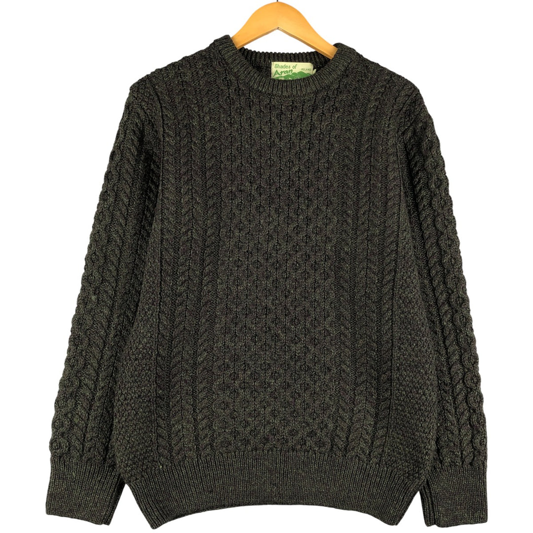 Shades of Aran Fisherman Aran Knit Sweater, Made in Ireland, Men's Size M Merino wool Khaki type Vintage Second Hand