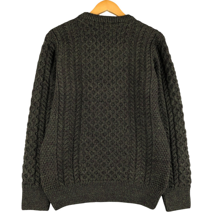 Shades of Aran Fisherman Aran Knit Sweater, Made in Ireland, Men's Size M Merino wool Khaki type Vintage Second Hand