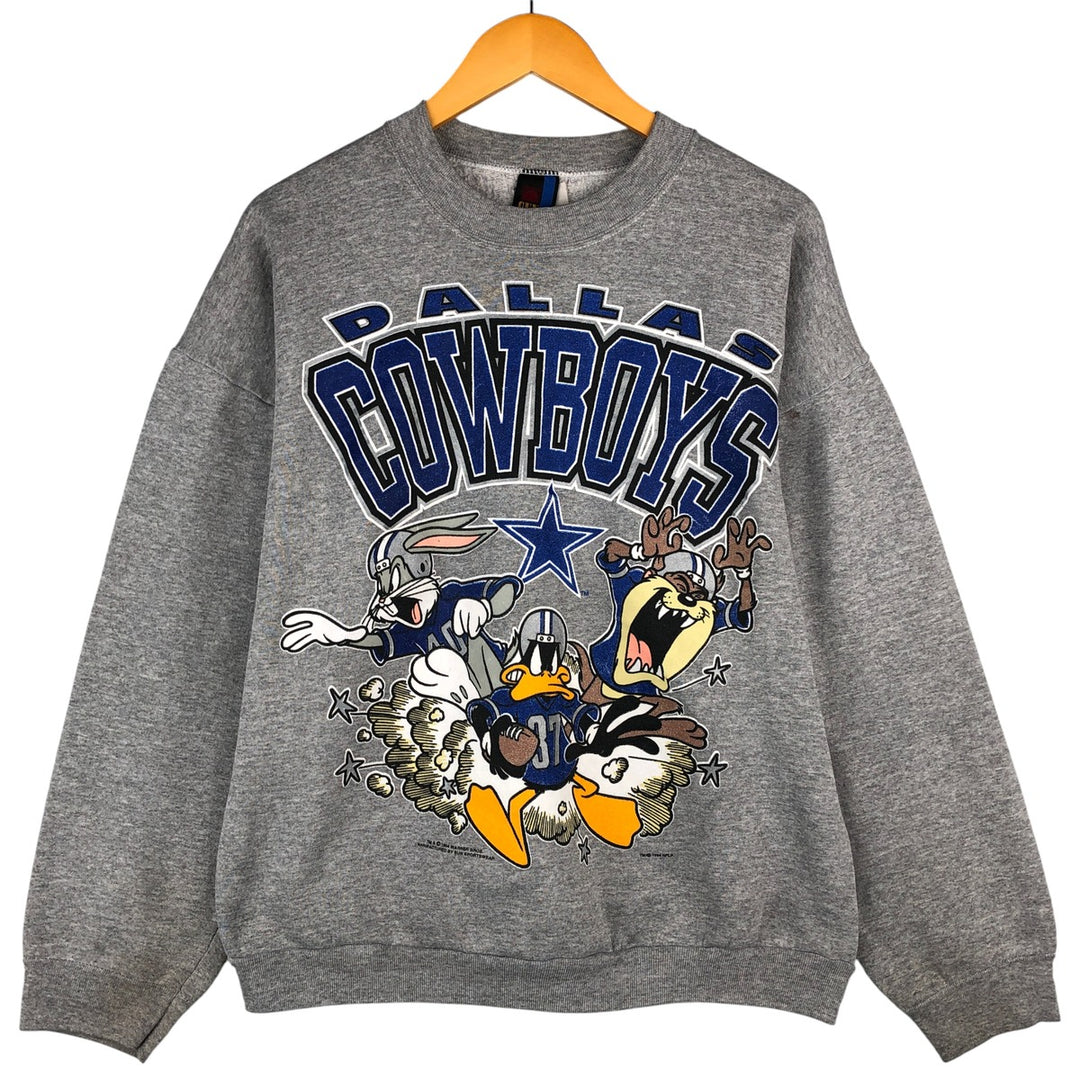 90'S SUN Looney Tunes NFL Dallas Cowboys Character Sweatshirt, Men's Size XL unclear gray type Vintage Second Hand