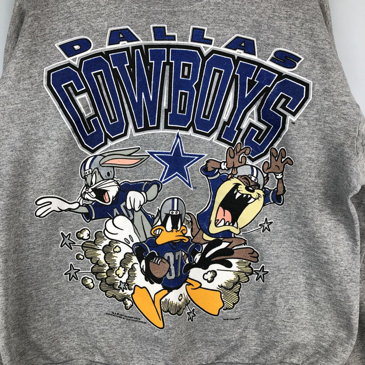 90'S SUN Looney Tunes NFL Dallas Cowboys Character Sweatshirt, Men's Size XL unclear gray type Vintage Second Hand