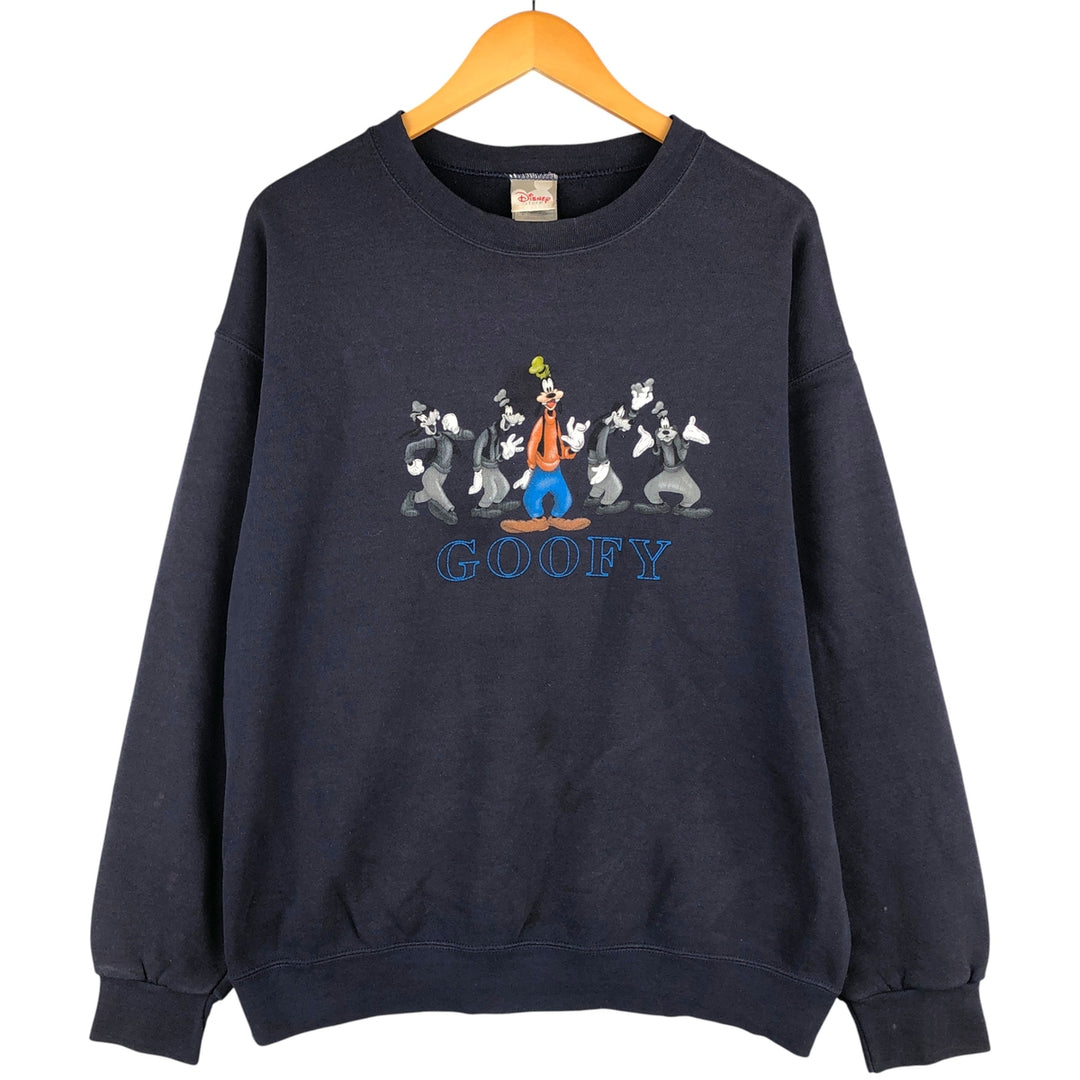 2000'S Disney GOOFY character sweatshirt, men's size L cotton navy blue type Vintage Second Hand