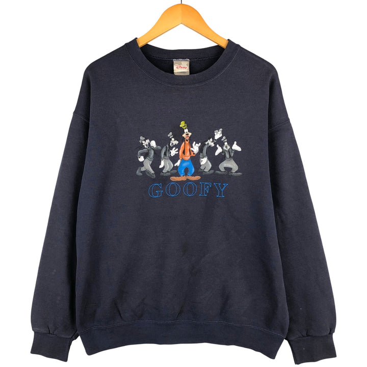 2000'S Disney GOOFY character sweatshirt, men's size L cotton navy blue type Vintage Second Hand