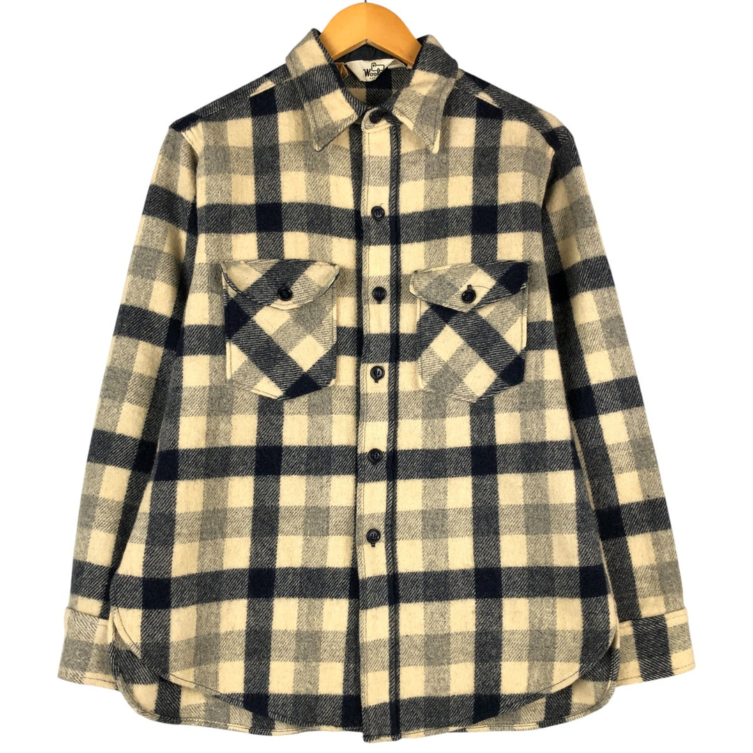 Vintage 1970'S WOOLRICH Check Pattern Wool Shirt, Made in USA, Men's Size L wool navy blue type Vintage Second Hand
