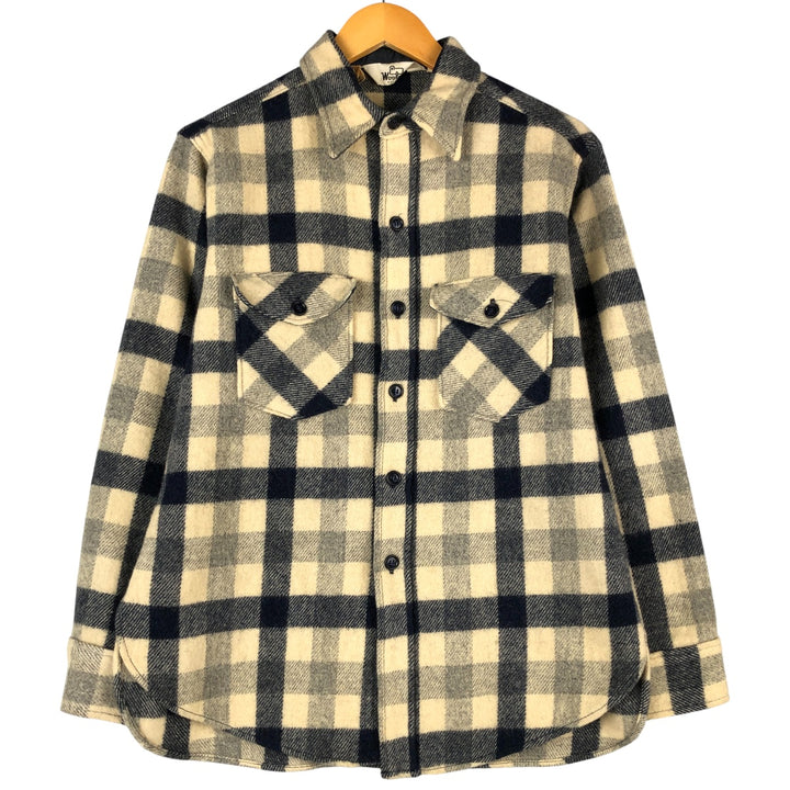 Vintage 1970'S WOOLRICH Check Pattern Wool Shirt, Made in USA, Men's Size L wool navy blue type Vintage Second Hand