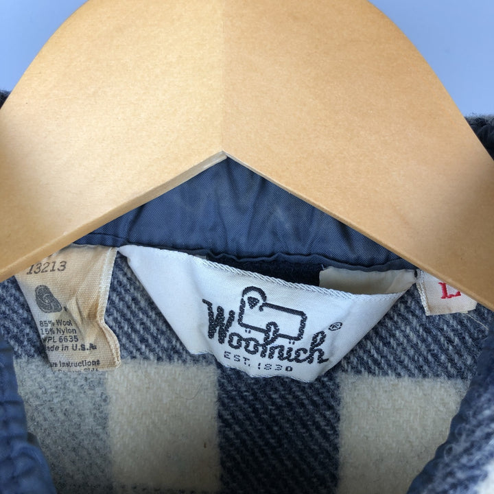 Vintage 1970'S WOOLRICH Check Pattern Wool Shirt, Made in USA, Men's Size L wool navy blue type Vintage Second Hand
