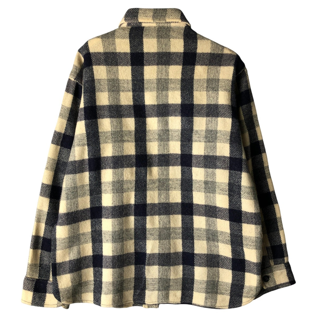 Vintage 1970'S WOOLRICH Check Pattern Wool Shirt, Made in USA, Men's Size Medium wool Beige type Vintage Second Hand