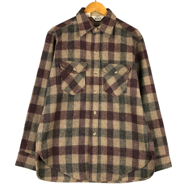 Vintage 1970'S WOOLRICH Check Pattern Wool Shirt, Made in USA, Men's Size Medium wool Beige type Vintage Second Hand