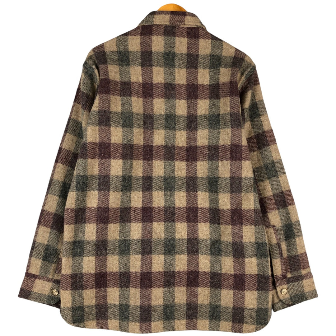 Vintage 1970'S WOOLRICH Check Pattern Wool Shirt, Made in USA, Men's Size Medium wool Beige type Vintage Second Hand