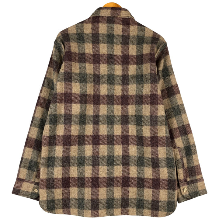 Vintage 1970'S WOOLRICH Check Pattern Wool Shirt, Made in USA, Men's Size Medium wool Beige type Vintage Second Hand