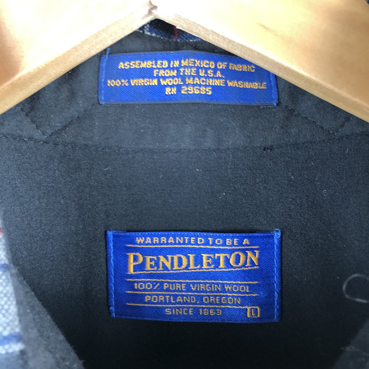 Pendleton Check Pattern Wool Shirt, Men's Size L wool black type Vintage Second Hand