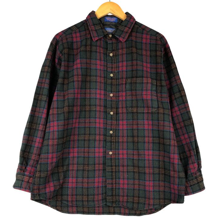Pendleton Check Pattern Wool Shirt, Men's XL wool dark green Vintage Second Hand