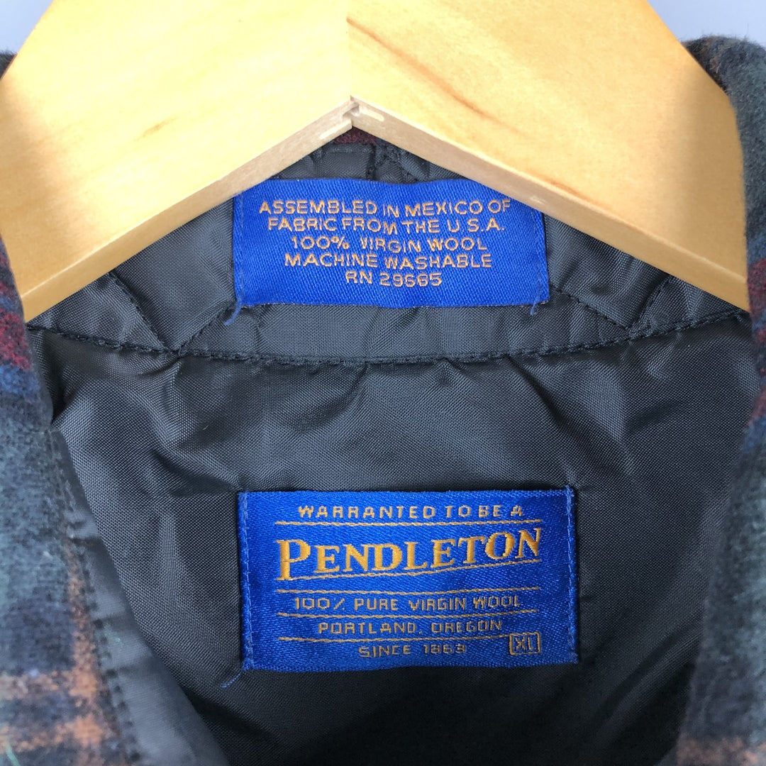 Pendleton Check Pattern Wool Shirt, Men's XL wool dark green Vintage Second Hand