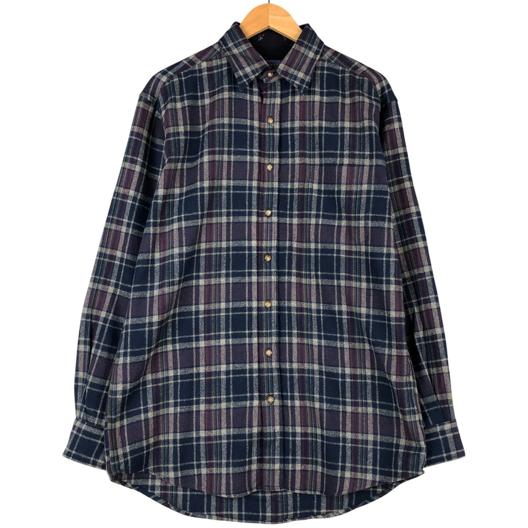 Pendleton Check Pattern Wool Shirt, Men's M size wool navy blue type Vintage Second Hand
