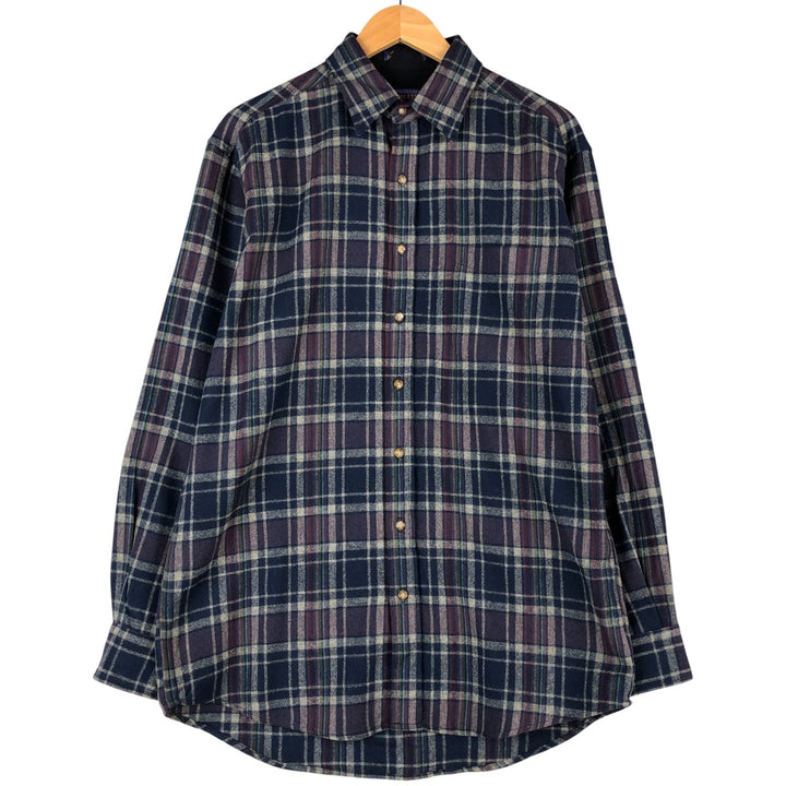 Pendleton Check Pattern Wool Shirt, Men's M size wool navy blue type Vintage Second Hand