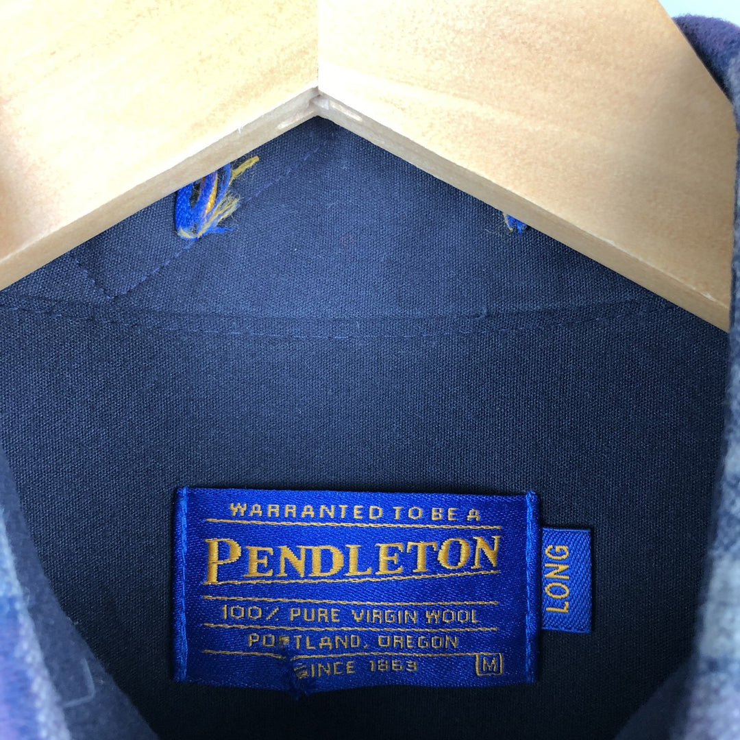Pendleton Check Pattern Wool Shirt, Men's M size wool navy blue type Vintage Second Hand