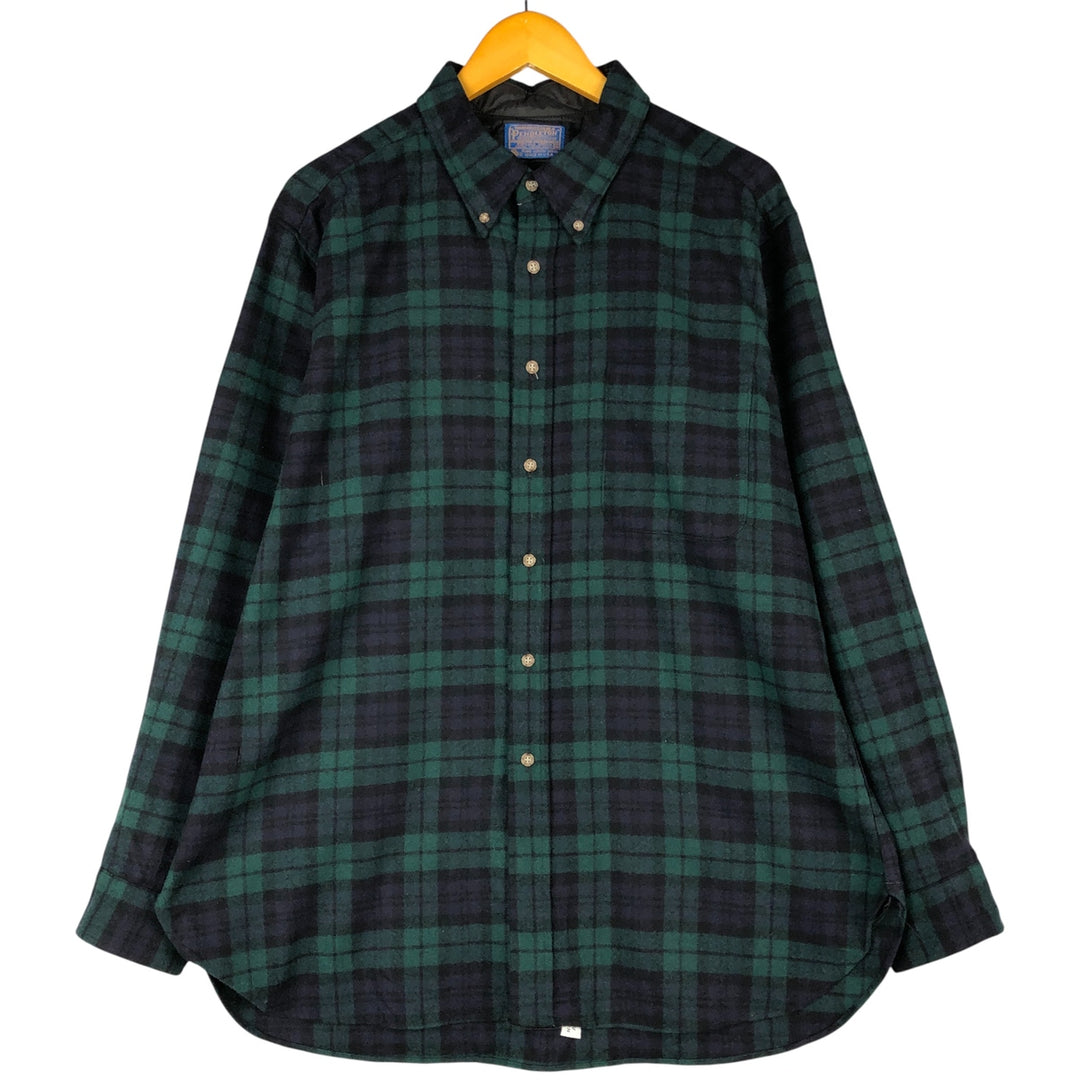 Vintage 1970'S Pendleton Blackwatch Check Wool Button-Down Shirt, Made in USA, Men's XL wool dark green Vintage Second Hand