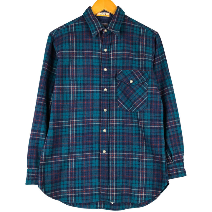 1970'S Pendleton Lobo Check Pattern Wool Shirt, Made in USA, Men's Size Medium wool Blue type light blue Vintage Second Hand