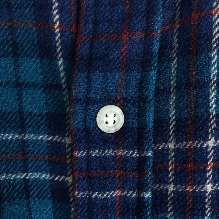 1970'S Pendleton Lobo Check Pattern Wool Shirt, Made in USA, Men's Size Medium wool Blue type light blue Vintage Second Hand