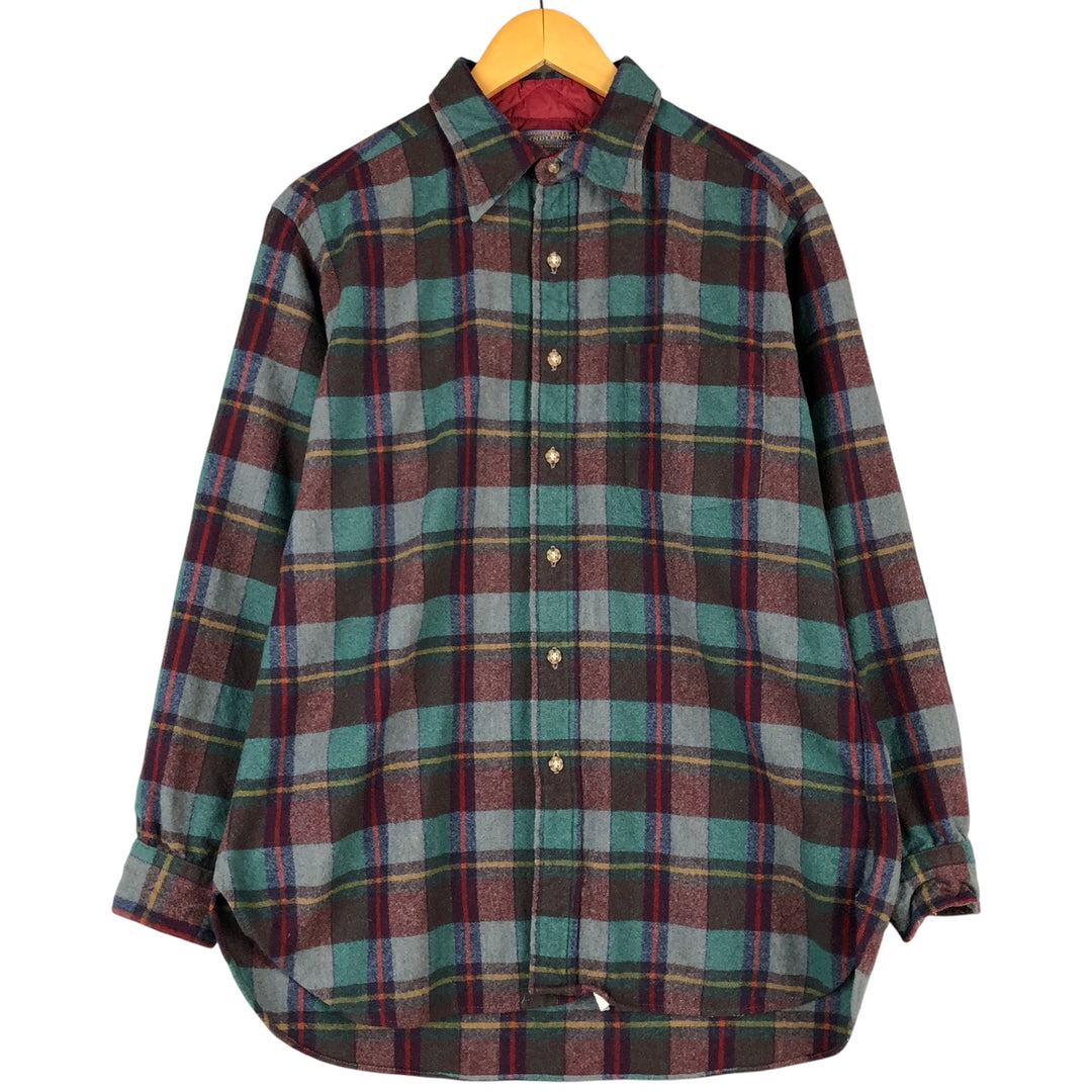 Vintage 70'S Pendleton Check Pattern Wool Shirt Made in USA Men's L wool green type Vintage Second Hand