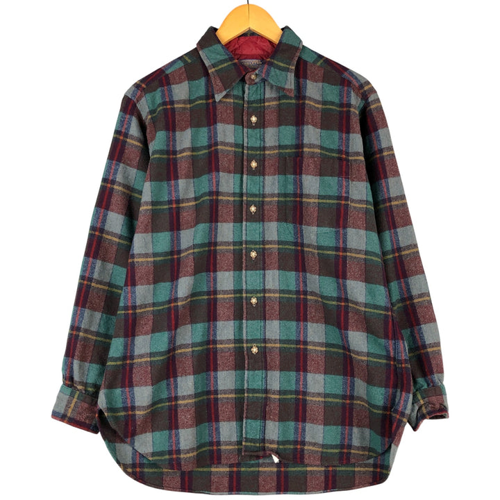 Vintage 70'S Pendleton Check Pattern Wool Shirt Made in USA Men's L wool green type Vintage Second Hand