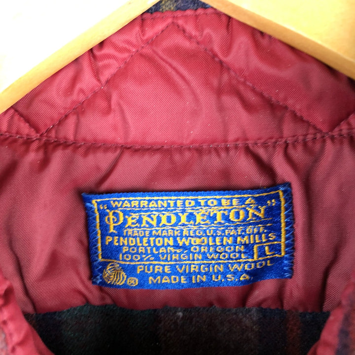 Vintage 70'S Pendleton Check Pattern Wool Shirt Made in USA Men's L wool green type Vintage Second Hand