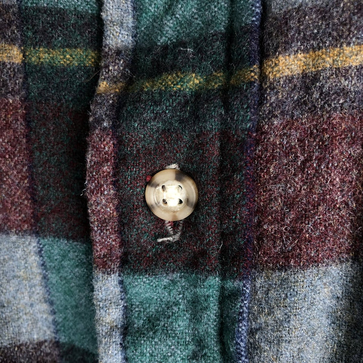 Vintage 70'S Pendleton Check Pattern Wool Shirt Made in USA Men's L wool green type Vintage Second Hand