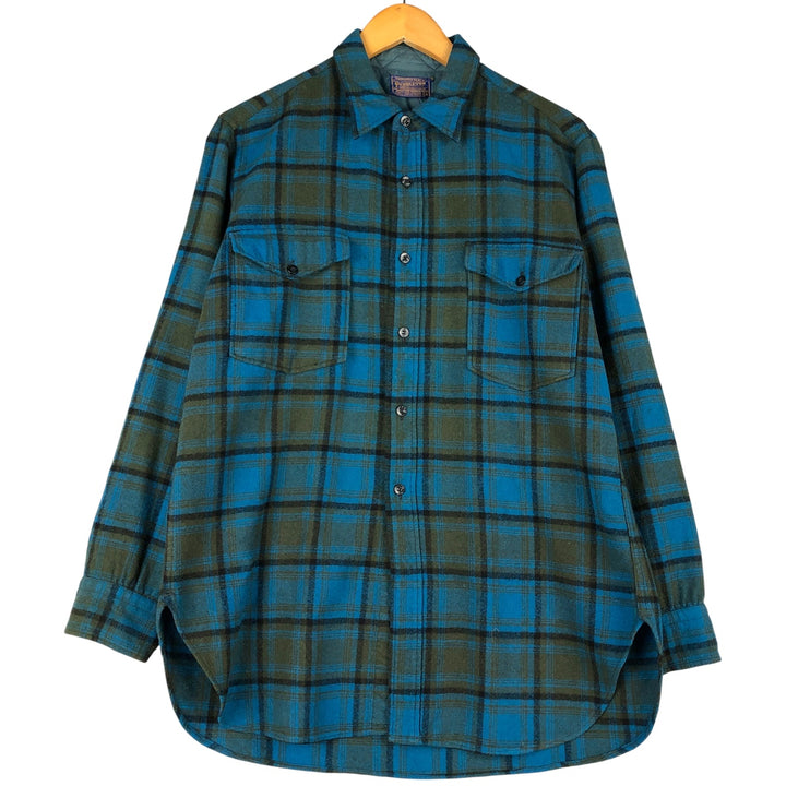 Vintage 1950'S Pendleton Check Pattern Wool Shirt, Men's Size L wool Blue type light blue Vintage Second Hand