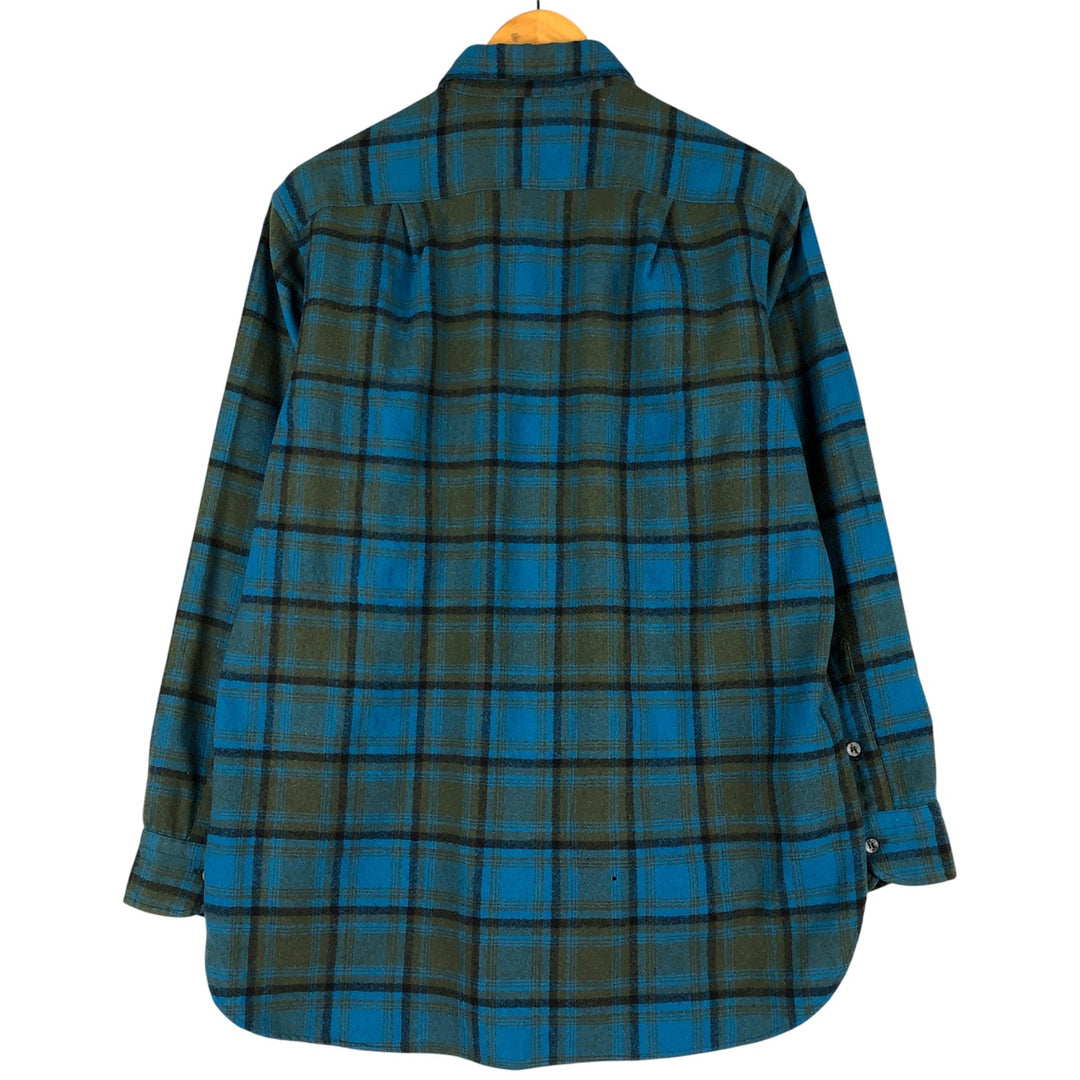 Vintage 1950'S Pendleton Check Pattern Wool Shirt, Men's Size L wool Blue type light blue Vintage Second Hand