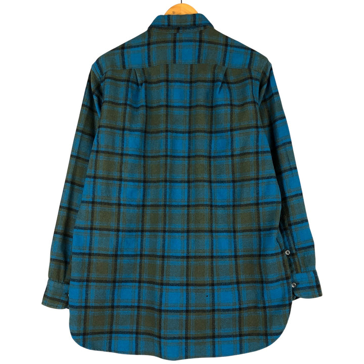 Vintage 1950'S Pendleton Check Pattern Wool Shirt, Men's Size L wool Blue type light blue Vintage Second Hand