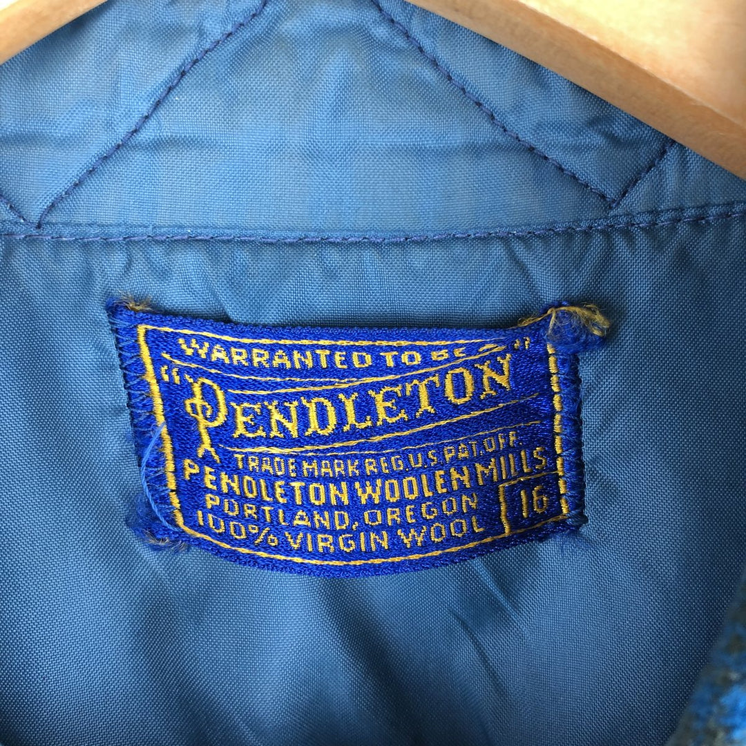 Vintage 1950'S Pendleton Check Pattern Wool Shirt, Men's Size L wool Blue type light blue Vintage Second Hand
