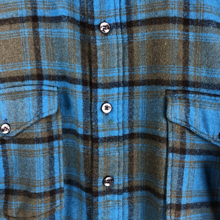 Vintage 1950'S Pendleton Check Pattern Wool Shirt, Men's Size L wool Blue type light blue Vintage Second Hand