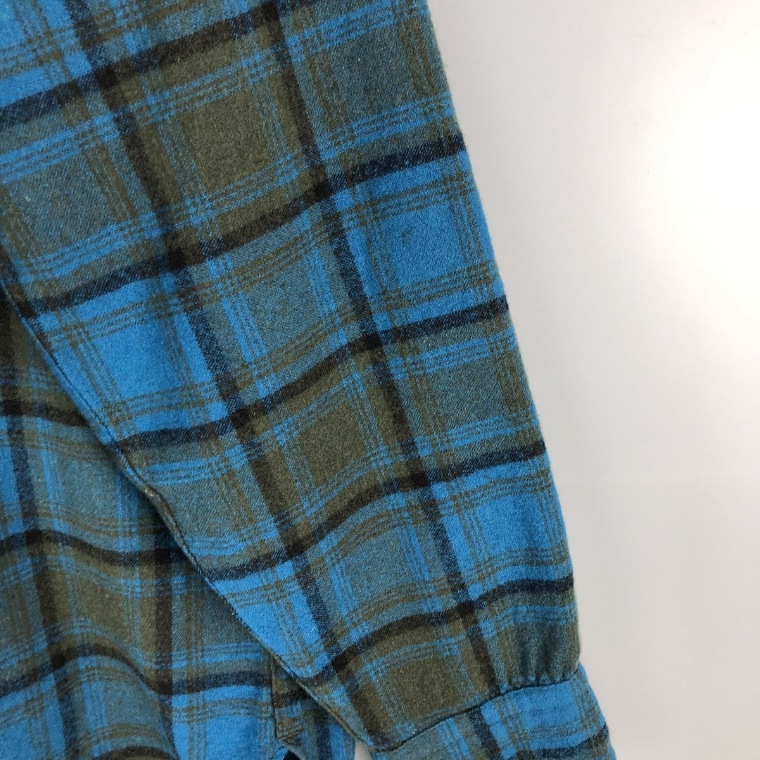 Vintage 1950'S Pendleton Check Pattern Wool Shirt, Men's Size L wool Blue type light blue Vintage Second Hand
