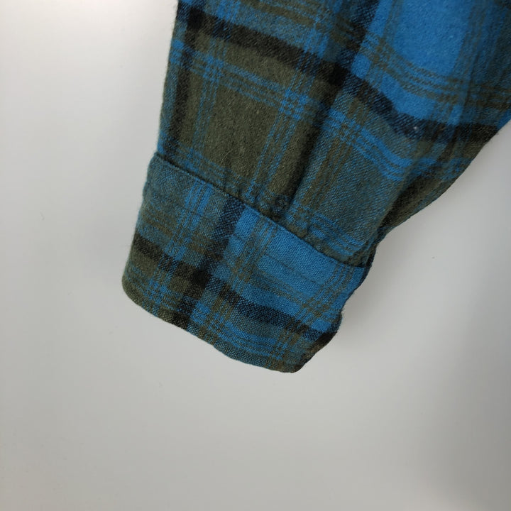 Vintage 1950'S Pendleton Check Pattern Wool Shirt, Men's Size L wool Blue type light blue Vintage Second Hand